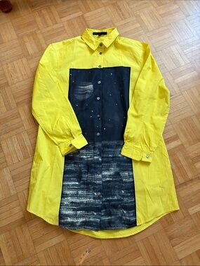 Marc Jacobs Yellow Button-Front Shirt Dress with Black Printed Panel